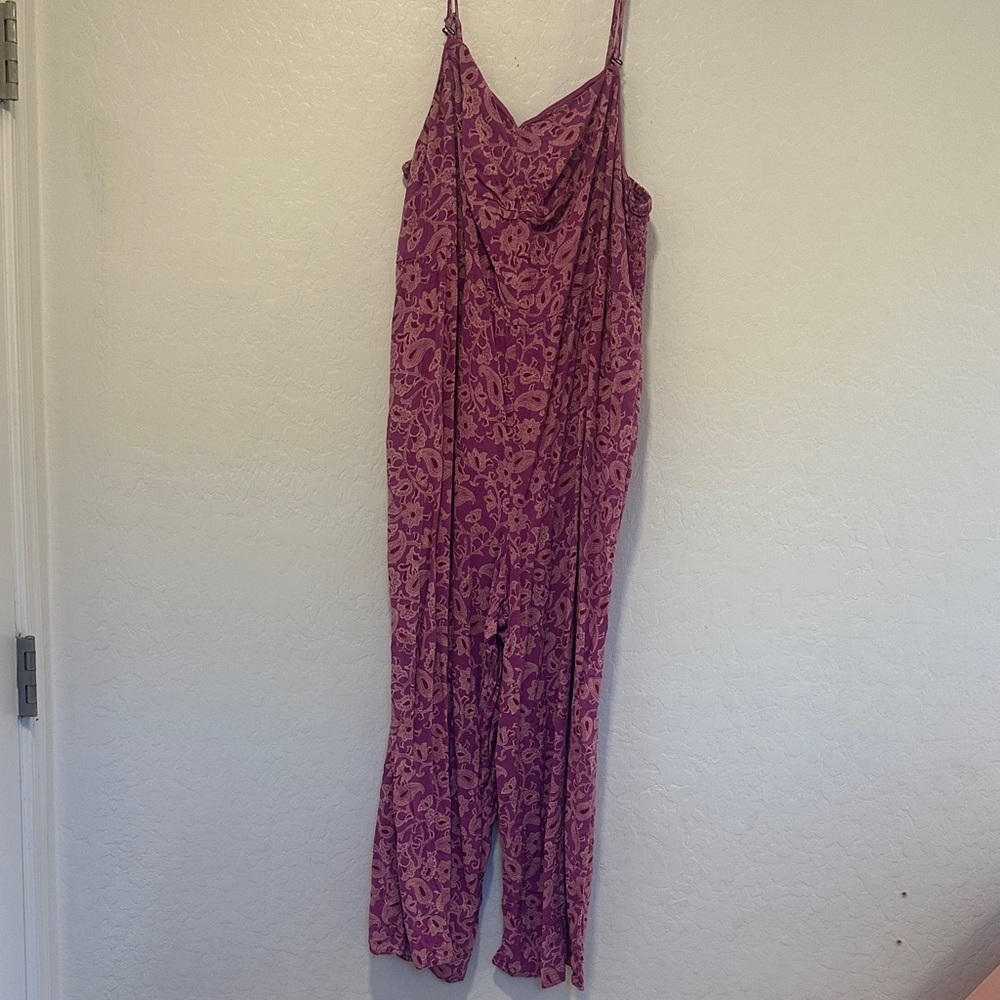 Knox Rose Magenta pink Paisley women’s XXL plus size jumpsuit boho smocked waist